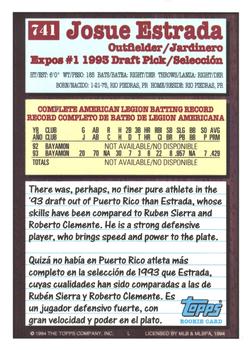 1994 Topps Bilingual #741 Josue Estrada Back
