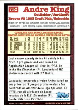 1994 Topps Bilingual #752 Andre King Back