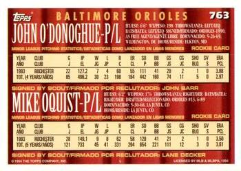 1994 Topps Bilingual #763 John O'Donoghue / Mike Oquist  Back