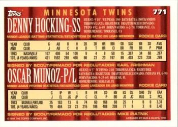 1994 Topps Bilingual #771 Denny Hocking / Oscar Munoz Back