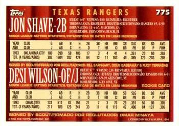 1994 Topps Bilingual #775 Jon Shave / Desi Wilson Back