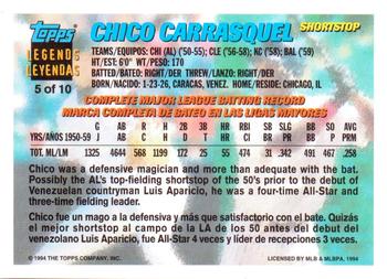 1994 Topps Bilingual - Topps Leyendas (Topps Legends) #5 Chico Carrasquel Back