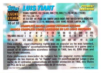 1994 Topps Bilingual - Topps Leyendas (Topps Legends) #10 Luis Tiant Back