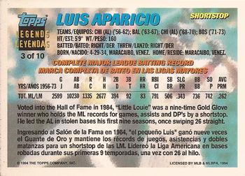 1994 Topps Bilingual - Topps Leyendas (Topps Legends) #3 Luis Aparicio Back
