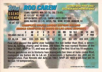 1994 Topps Bilingual - Topps Leyendas (Topps Legends) #4 Rod Carew Back
