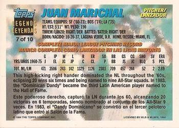 1994 Topps Bilingual - Topps Leyendas (Topps Legends) #7 Juan Marichal Back
