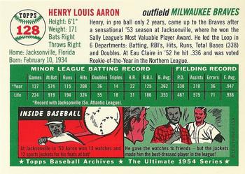 1994 Topps Archives 1954 - Gold #128 Henry Aaron Back