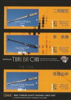 2007 BBM Yomiuri Giants - Memorabilia Cards #GM4 Tomohiro Nioka / Seung-Yeop Lee / Yoshinobu Takahashi Back