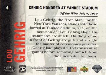 1994 Upper Deck All-Time Heroes - 125th Anniversary #4 Lou Gehrig Back