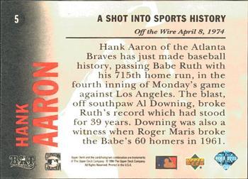 1994 Upper Deck All-Time Heroes - 125th Anniversary #5 Hank Aaron Back