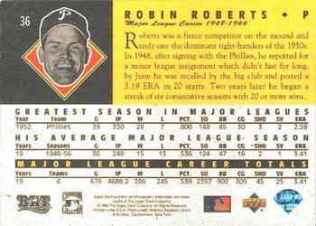 1994 Upper Deck All-Time Heroes - 125th Anniversary #36 Robin Roberts Back