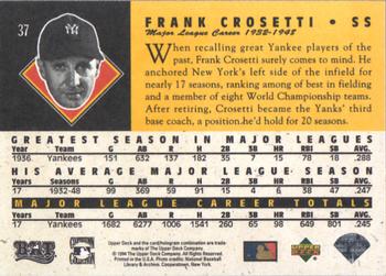 1994 Upper Deck All-Time Heroes - 125th Anniversary #37 Frankie Crosetti Back