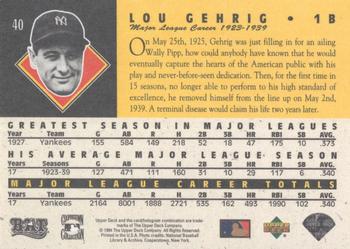 1994 Upper Deck All-Time Heroes - 125th Anniversary #40 Lou Gehrig Back