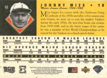 1994 Upper Deck All-Time Heroes - 125th Anniversary #48 Johnny Mize Back