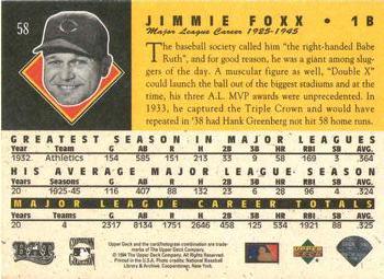 1994 Upper Deck All-Time Heroes - 125th Anniversary #58 Jimmie Foxx Back