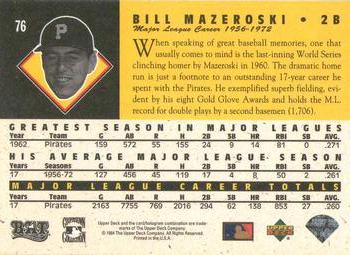 1994 Upper Deck All-Time Heroes - 125th Anniversary #76 Bill Mazeroski Back