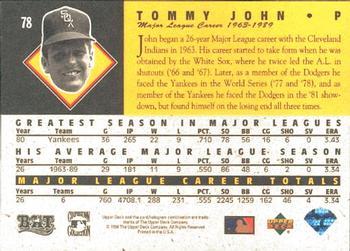 1994 Upper Deck All-Time Heroes - 125th Anniversary #78 Tommy John Back
