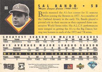 1994 Upper Deck All-Time Heroes - 125th Anniversary #88 Sal Bando Back
