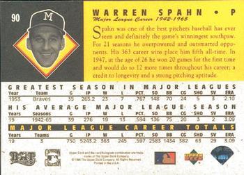 1994 Upper Deck All-Time Heroes - 125th Anniversary #90 Warren Spahn Back
