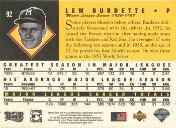 1994 Upper Deck All-Time Heroes - 125th Anniversary #92 Lew Burdette Back