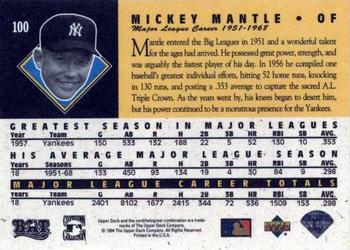 1994 Upper Deck All-Time Heroes - 125th Anniversary #100 Mickey Mantle Back