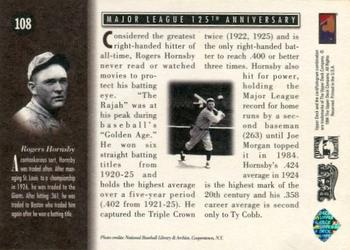 1994 Upper Deck All-Time Heroes - 125th Anniversary #108 Rogers Hornsby Back