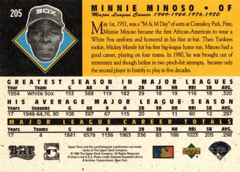 1994 Upper Deck All-Time Heroes - 125th Anniversary #205 Minnie Minoso Back