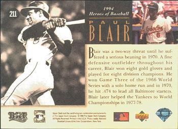 1994 Upper Deck All-Time Heroes - 125th Anniversary #211 Paul Blair Back