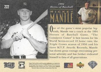 1994 Upper Deck All-Time Heroes - 125th Anniversary #222 Mickey Mantle Back