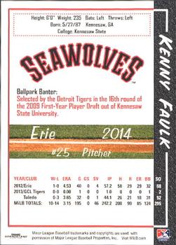 2014 Grandstand Erie SeaWolves #NNO Kenny Faulk Back