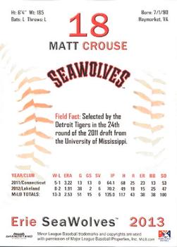 2013 Grandstand Erie SeaWolves #NNO Matt Crouse Back