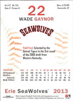 2013 Grandstand Erie SeaWolves #NNO Wade Gaynor Back