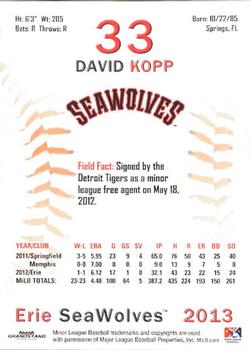 2013 Grandstand Erie SeaWolves #NNO David Kopp Back