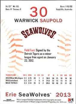 2013 Grandstand Erie SeaWolves #NNO Warwick Saupold Back