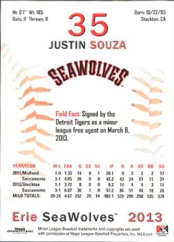 2013 Grandstand Erie SeaWolves #NNO Justin Souza Back