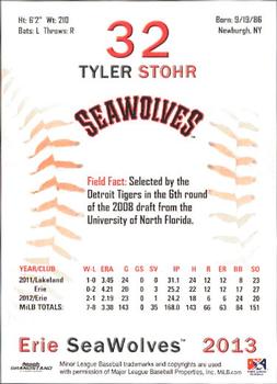 2013 Grandstand Erie SeaWolves #NNO Tyler Stohr Back