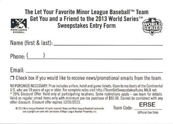 2013 Grandstand Erie SeaWolves #NNO Contest Card Back