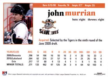 2011 Grandstand Erie SeaWolves #NNO John Murrian Back