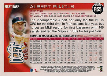 2010 Topps - Factory Set Limited Edition (Retail) #RS5 Albert Pujols   Back