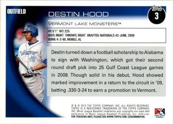 2010 Topps Pro Debut #3 Destin Hood Back