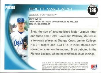 2010 Topps Pro Debut #196 Brett Wallach Back
