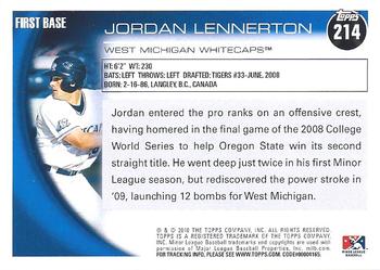 2010 Topps Pro Debut #214 Jordan Lennerton Back