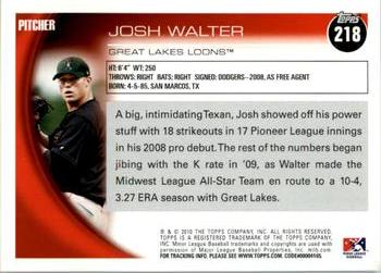 2010 Topps Pro Debut #218 Josh Walter Back