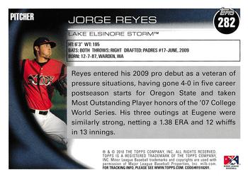 2010 Topps Pro Debut #282 Jorge Reyes Back