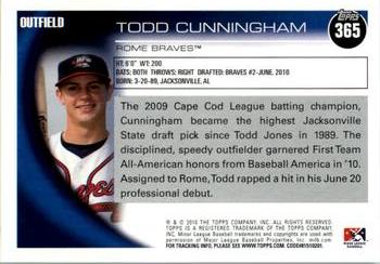 2010 Topps Pro Debut #365 Todd Cunningham Back