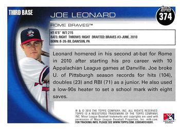2010 Topps Pro Debut #374 Joe Leonard Back