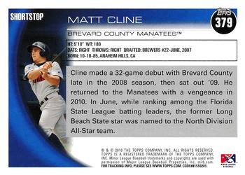 2010 Topps Pro Debut #379 Matt Cline Back