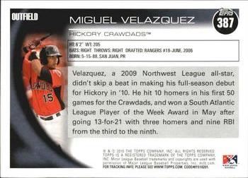 2010 Topps Pro Debut #387 Miguel Velazquez Back