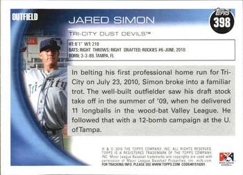 2010 Topps Pro Debut #398 Jared Simon Back