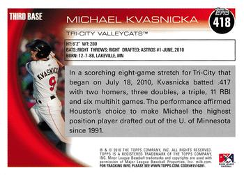 2010 Topps Pro Debut #418 Mike Kvasnicka Back